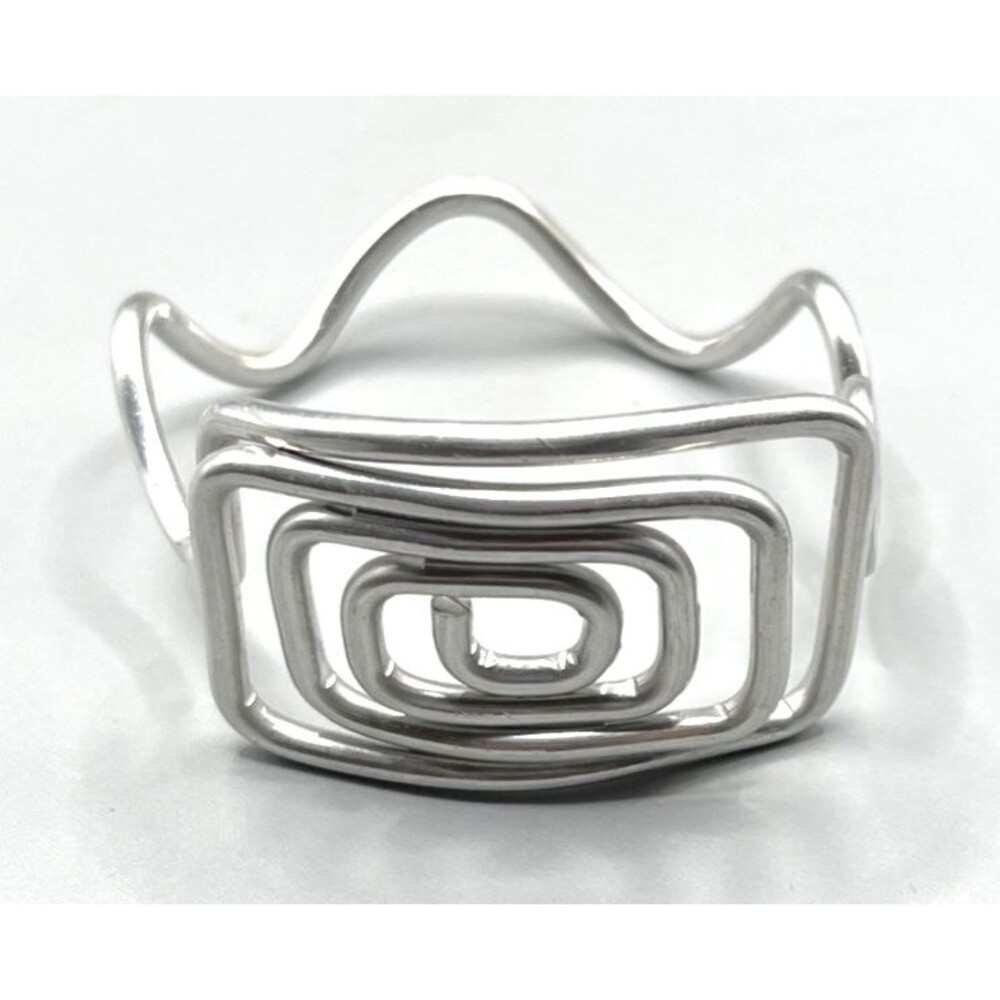 Silver Tone Geometric Cuff Bracelet Openwork Spiral Modernist Statement Jewelry